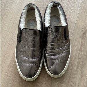 Moncler Women's ROSELINE Leather Shearling Loafers Slip On Shoes